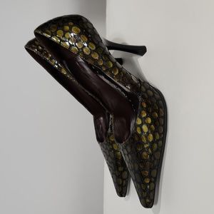 BCB GIRLS Green leather crocodile high heels